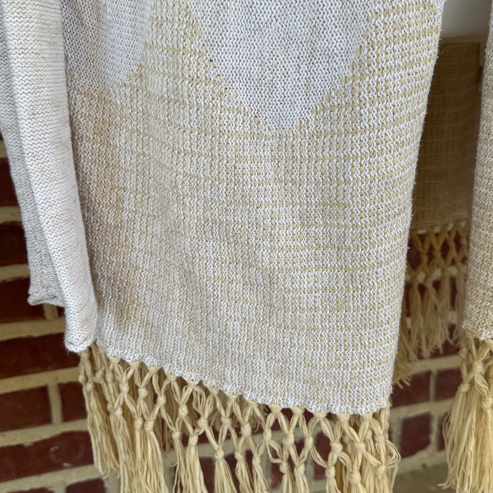 LILLY PULITZER Women’s M Cardigan Tatum Long Fringe Hem Ivory Gold Metallic - Picture 4 of 15